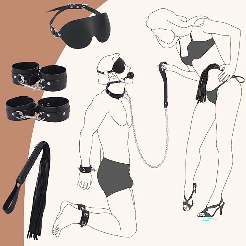 10pcs Pack Bondage Restraints BDSM Adult Sex Toys PU Leather Fetish Set Role Play Bed Game Handcuffs Mouth Ball Gag Foreplay Gift for Women Men Couples