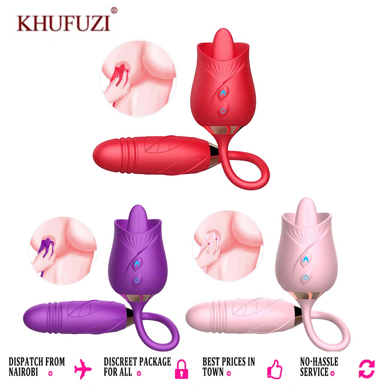 Rose Toy Vibrator Thrusting G Spot Dildo Clitoral Licking Vibrating Stimulator Anal Plug Oral Tongue Adult Foreplay Teasing Sex ToysSolo Masturbation Foreplay Dating Gift for Women Couple Masturbation