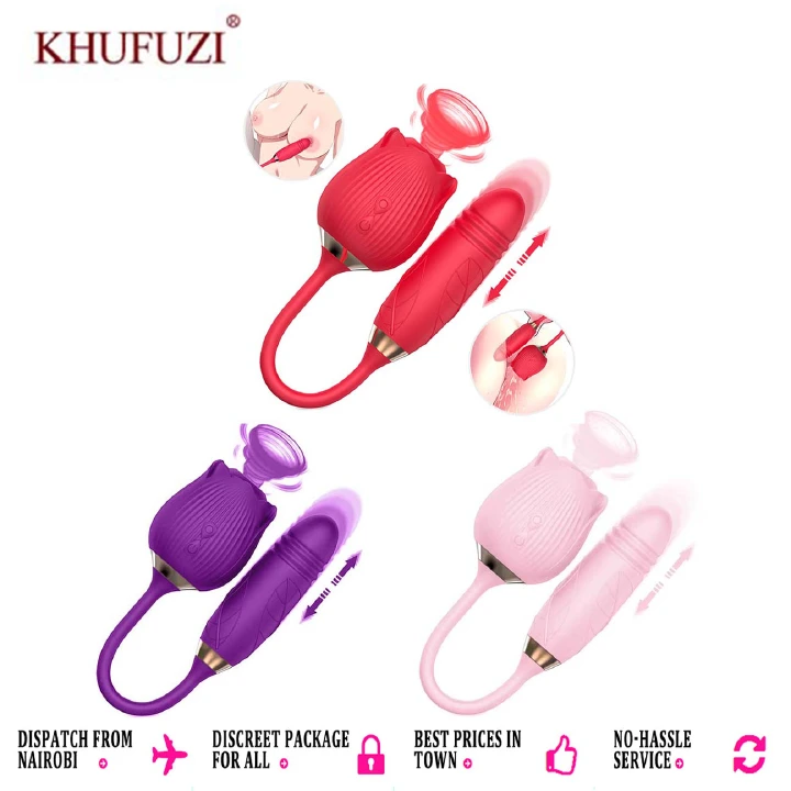Rose Toy Vibrator Thrusting G Spot Dildo Vaginal Clitoral Sucking Stimulator Anal Plug Sucker Clit Nipples Oral Licking Adult Foreplay Solo Masturbation Teasing Sex Toys Gift for Ladies Women Couple