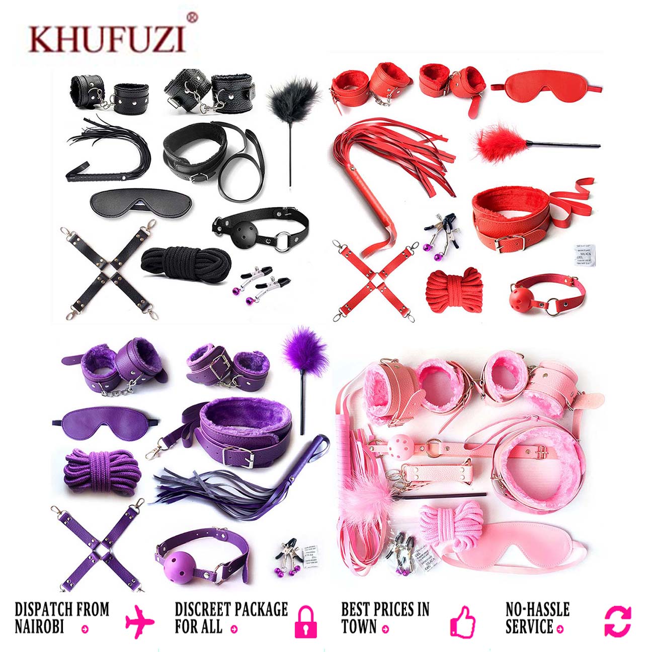 10pcs Pack Bondage Restraints BDSM Adult Sex Toys PU Leather Fetish Set Role Play Bed Game Handcuffs Mouth Ball Gag Foreplay Gift for Women Men Couples