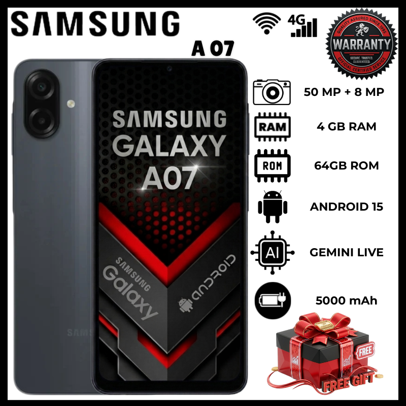 Samsung Galaxy A07 4GB RAM 64GB ROM Phone Dual SIM Fast Charging Android Smartphone Long Battery Life Secure Face Unlock Browse Quality Samsung Smartphones Mobile Phone Special Deal With Free Gift