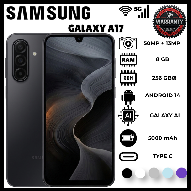 Samsung Galaxy A17 8GB RAM 256GB ROM Smartphone Exynos 1330 Processor 5000mAh Long Battery Mobile Phone Android 15 One UI 7 50MP Triple Rear Camera OIS 25W Charging Fingerprint Unlocked Phone
