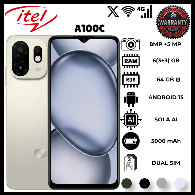 Itel A100C 64GB ROM 3GB RAM 4G Smartphone Featuring 6.6 Inch 90Hz HD IPS Display And 5000mAh Battery Makes This Mobile Phone A Great Choice With Android 15 Go Edition And Side Fingerprint Sensor Phone