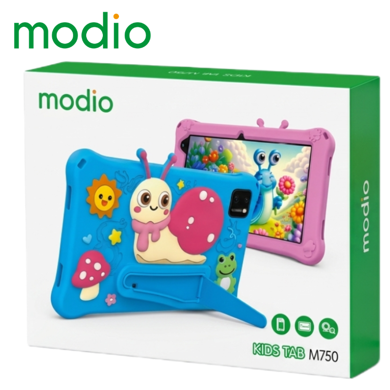 Modio M750 Kids Educational Tablet PC 7 Inch IPS Screen 6GB RAM 256GB ROM Storage Android 13 4G LTE SIM Support Zoom YouTube Learning Tablet with Shockproof Cartoon Case Kickstand Free Gifts Bundle