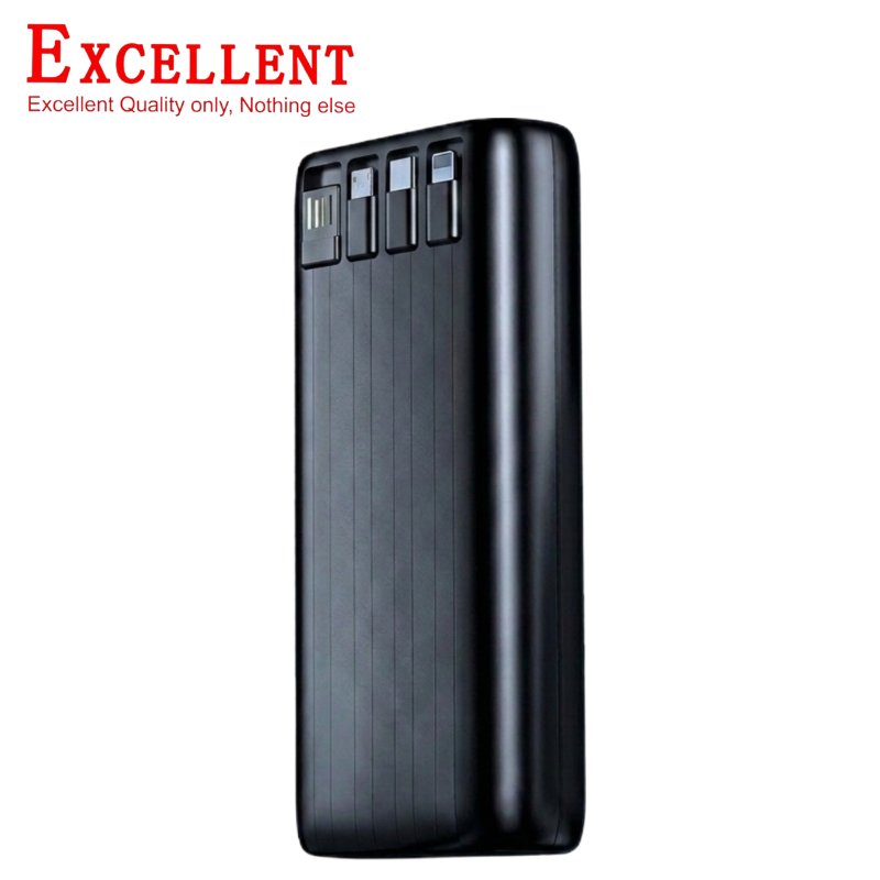 EXCELLENT P88 30000mAh Power Bank Fast Charging Portable External Battery Charger with 4 Built-in Cables Type-C USB 3.1A Output LED Digital Power Display Camping Light for iPhone Android Phones