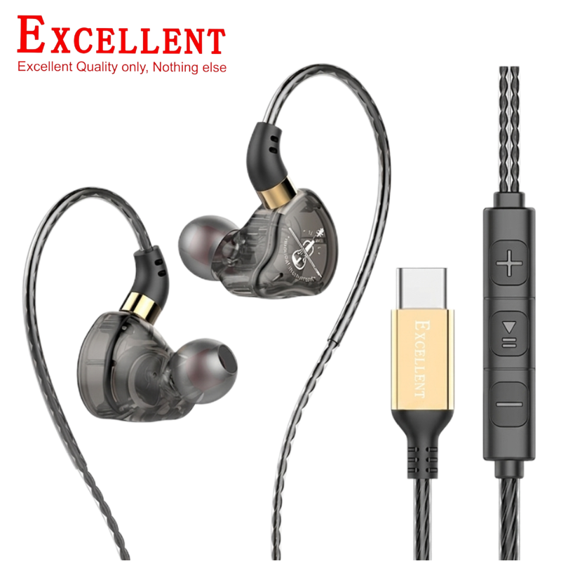 Excellent Type C Earphones ANC IEM Earphones Heavy Bass Subwoofer Gaming Sports Headset For Mobile Phones Smartphones With Mic Volume Control Comfortable Earbuds Over Ear Loop Cable 12 Months Warranty
