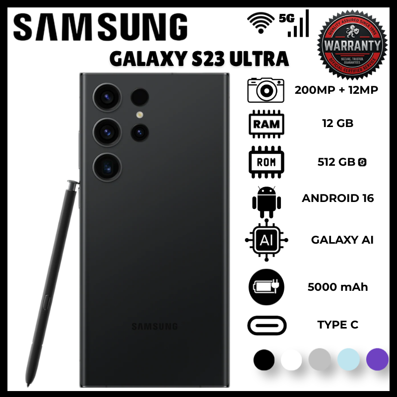 Samsung Galaxy S23 Ultra 5G 12GB RAM 512GB ROM | Top Rated 200MP Camera Mobile Phones | Fast Snapdragon 8 Gen 2 120Hz AMOLED Display Dual SIM 5G Phones | Elite Android Smartphones Phantom Black