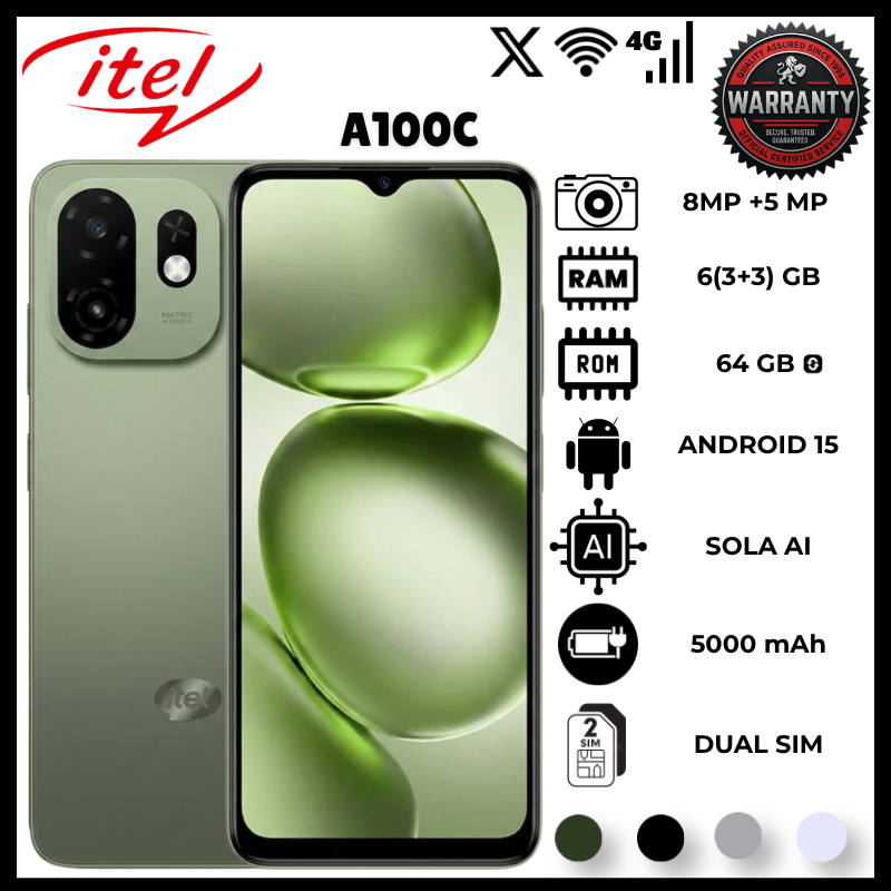 Itel A100C 64GB ROM 3GB RAM 4G Smartphone Featuring 6.6 Inch 90Hz HD IPS Display And 5000mAh Battery Makes This Mobile Phone A Great Choice With Android 15 Go Edition And Side Fingerprint Sensor Phone