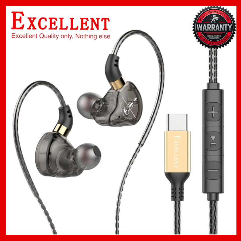 Excellent Type C Earphones ANC IEM Earphones Heavy Bass Subwoofer Gaming Sports Headset For Mobile Phones Smartphones With Mic Volume Control Comfortable Earbuds Over Ear Loop Cable 12 Months Warranty
