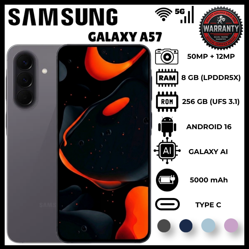 Samsung Galaxy A57 16(8+8)GB RAM 256GB ROM 5G Smartphone 6.7 inch Super AMOLED+ 120Hz 50MP OIS Camera 5000mAh Battery 45W Charging IP68 Mobile Phone Exynos 1680 Android 16 Phone
