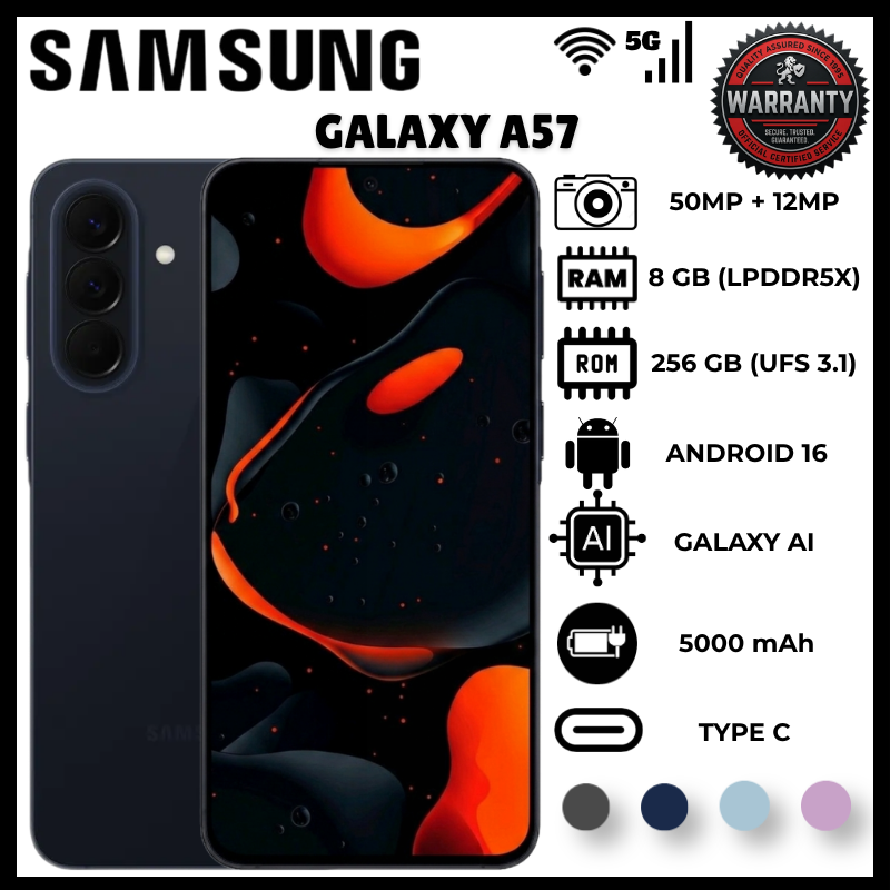 Samsung Galaxy A57 16(8+8)GB RAM 256GB ROM 5G Smartphone 6.7 inch Super AMOLED+ 120Hz 50MP OIS Camera 5000mAh Battery 45W Charging IP68 Mobile Phone Exynos 1680 Android 16 Phone