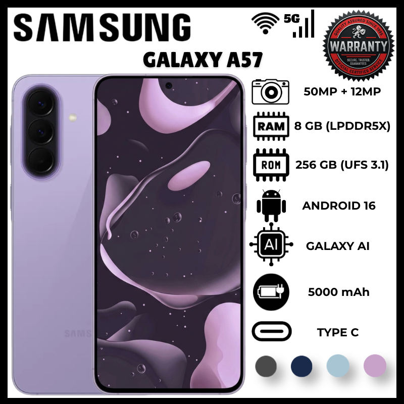 Samsung Galaxy A57 16(8+8)GB RAM 256GB ROM 5G Smartphone 6.7 inch Super AMOLED+ 120Hz 50MP OIS Camera 5000mAh Battery 45W Charging IP68 Mobile Phone Exynos 1680 Android 16 Phone
