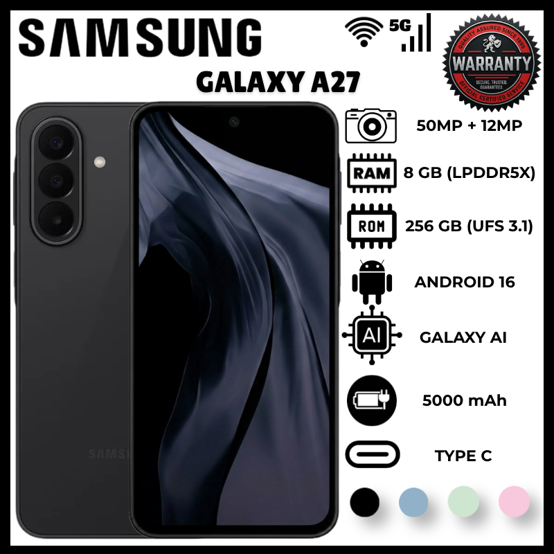 Samsung Galaxy A27 8GB RAM 256GB ROM 5G Mobile Phone 6.7 inch Super AMOLED 120Hz FHD+ 50MP OIS +5MP Ultrawide +2MP Macro 12MP Front 5000mAh Smartphone Expandable Storage up to 2TB Android 16 Phone