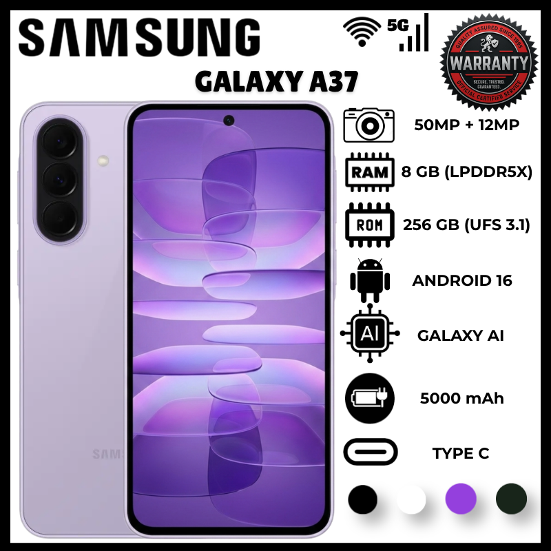 Samsung Galaxy A37 8GB RAM 256GB ROM 5G Smartphone 6.7 inch Super AMOLED 120Hz 50MP OIS Camera 5000mAh Battery 45W Charging Mobile Phone Exynos 1480 Android 16 IP68 Phone