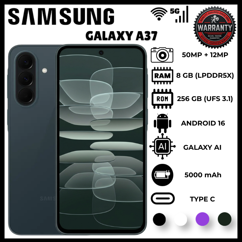 Samsung Galaxy A37 8GB RAM 256GB ROM 5G Smartphone 6.7 inch Super AMOLED 120Hz 50MP OIS Camera 5000mAh Battery 45W Charging Mobile Phone Exynos 1480 Android 16 IP68 Phone