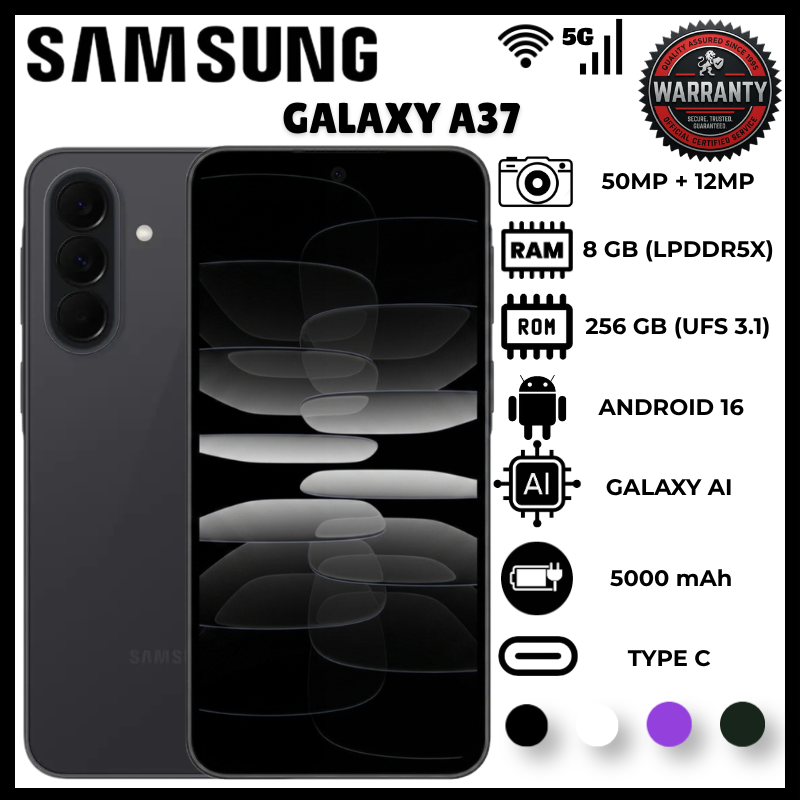 Samsung Galaxy A37 8GB RAM 256GB ROM 5G Smartphone 6.7 inch Super AMOLED 120Hz 50MP OIS Camera 5000mAh Battery 45W Charging Mobile Phone Exynos 1480 Android 16 IP68 Phone