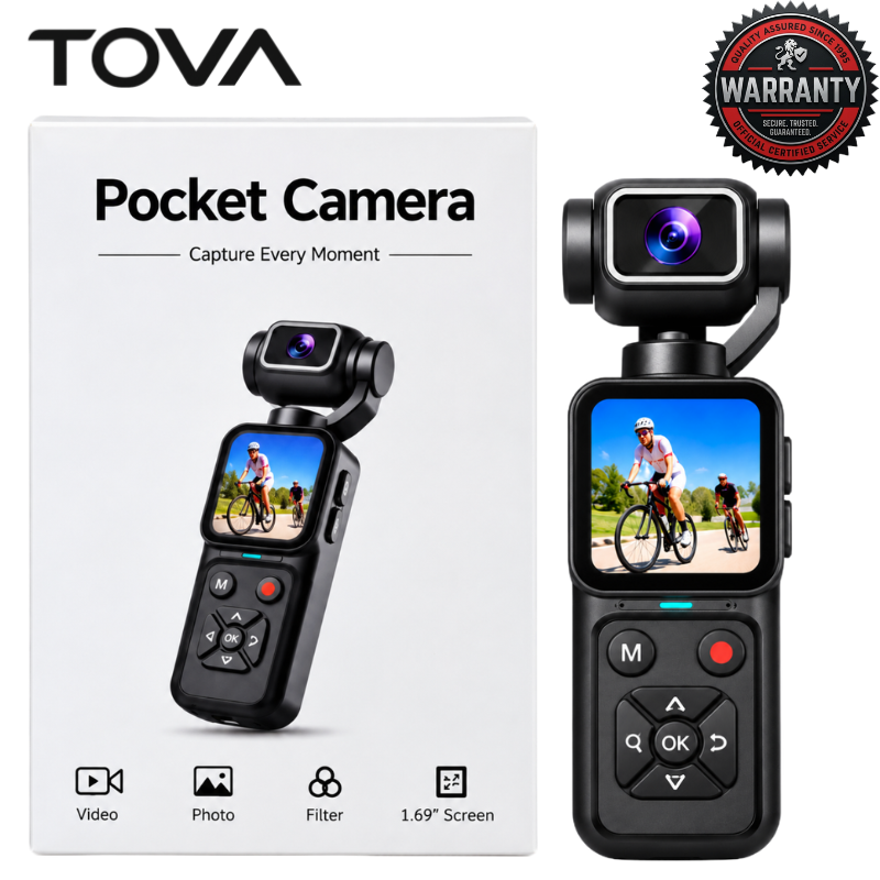 🎥📸 TOVA SnapGo HJD09 4K HD Digital Camera 48MP Pocket Vlogging Camera 16X Digital Zoom Handheld Gimbal Camera 1.69-Inch IPS Screen 180° Flip Lens TF Card PC Webcam USB Charging Compact Camera