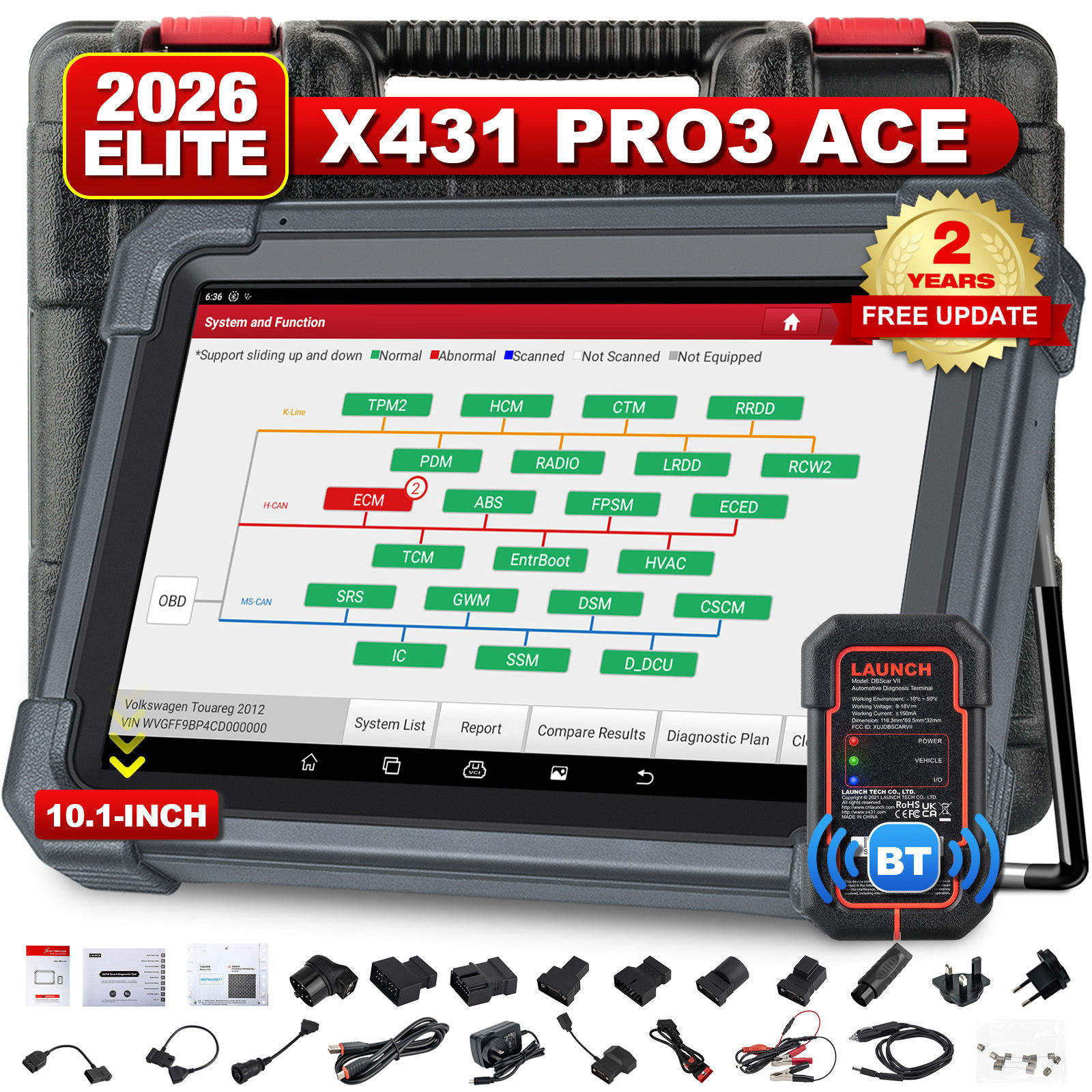 LAUNCH X431 PRO3 ACE OBD2 Car Diagnostic Scanner with DBScar VII Bidirectional Control All System Diagnostic Tools for 12V Cars