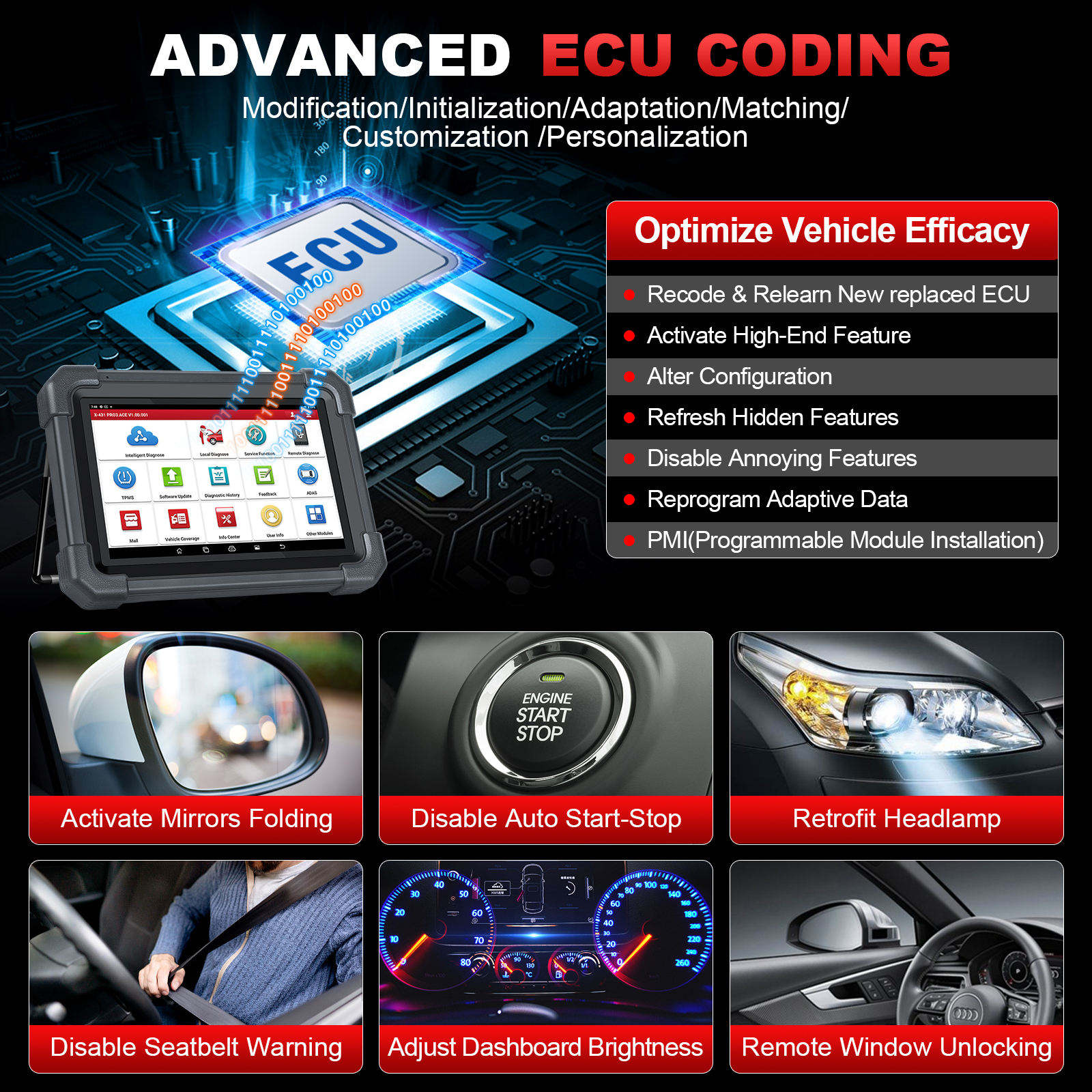 LAUNCH X431 PRO3 ACE OBD2 Car Diagnostic Scanner with DBScar VII Bidirectional Control All System Diagnostic Tools for 12V Cars