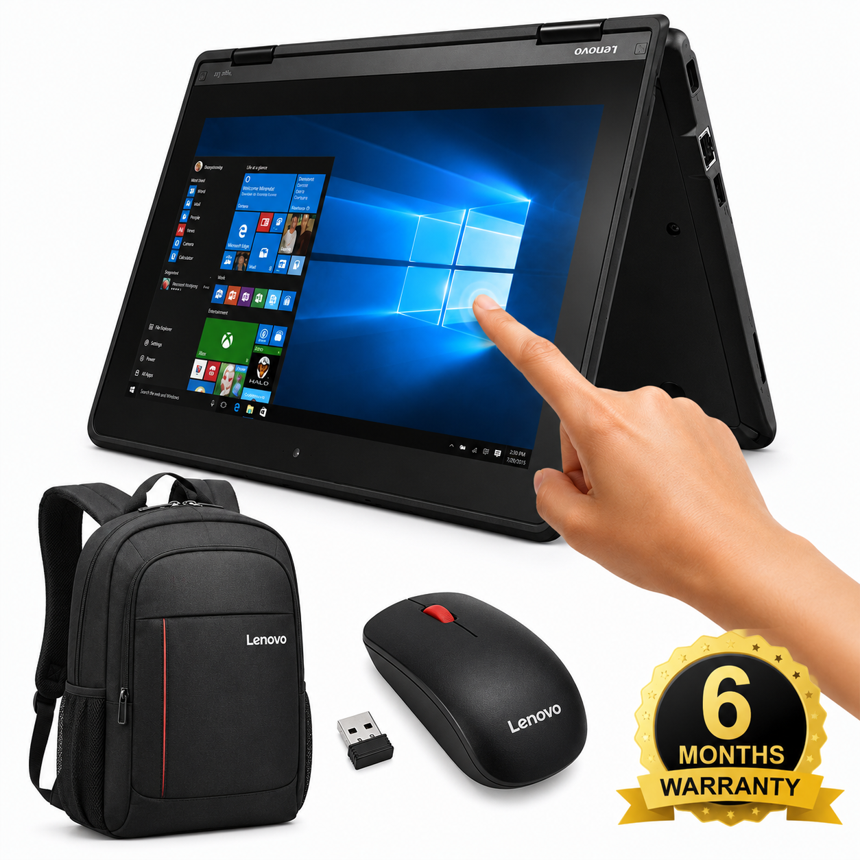 Lenovo ThinkPad Yoga 11E, Touchscreen, Convertible 2 in 1 x360, Intel Core, 4 GB Ram, 128 GB SSD, 12.5" Display, Ideal for Business and Education Series + Free Laptop Bag & Mouse, - Black