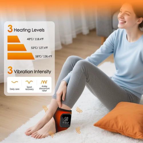 Cordless Ankle Heating & Vibration Massager – 3 Heat Levels, 3 Massage Intensities, Rechargeable