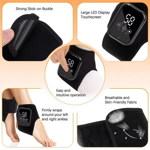 Cordless Ankle Heating & Vibration Massager – 3 Heat Levels, 3 Massage Intensities, Rechargeable