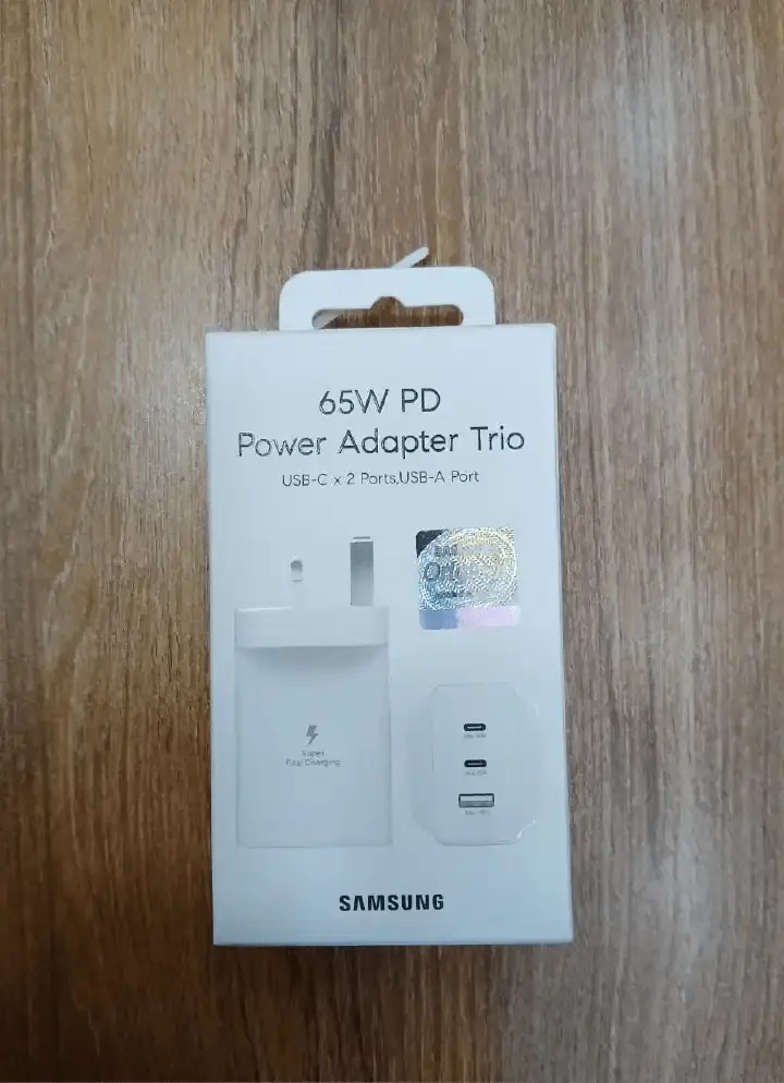 Original Samsung 65 Watts PD Adapter Trio Fast Charger Adapter for Galaxy A17,A16,A07,A06,A26,A15,A25,A05,A05S,A06,S23FE With Type C and USB Output  Adapter only