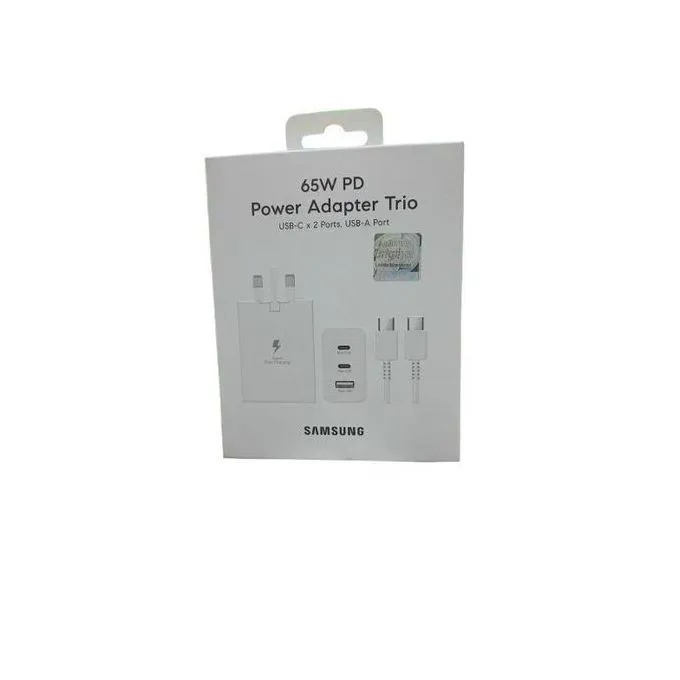 Original Samsung 65 Watts PD Adapter Trio Fast Charger Adapter for Galaxy A17,A16,A07,A06,A26,A15,A25,A05,A05S,A06,S23FE With Type C and USB Output  Adapter only