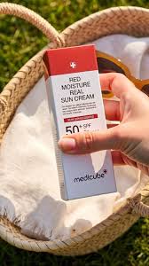 Medicube Red Moisture Real Sun Cream SPF 50+. Protects The Skin From Sunlight, Blocks UV Rays, Moisturizing, Prevent Skin Aging, Pigmentation, Freckles, Blemishes & Provides Tight UV Protection