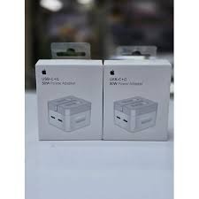 Apple 50W PD Fast Charge Adapter – Dual USB-C+C Power Adapter in White for iPhone, iPad, AirPods and Other Compatible USB-C Devices