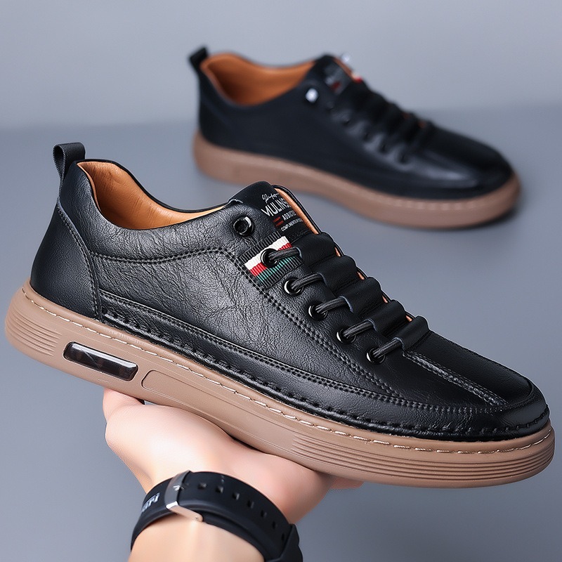 Kenpace New men Leather shoes Men's Casual Leather Sneakers Men Business Casual Leather Board Shoes Comfortable Oxfords Soft Leather Soft Sole Lightweight Sneakers Non Slip Wear Resistant Walking