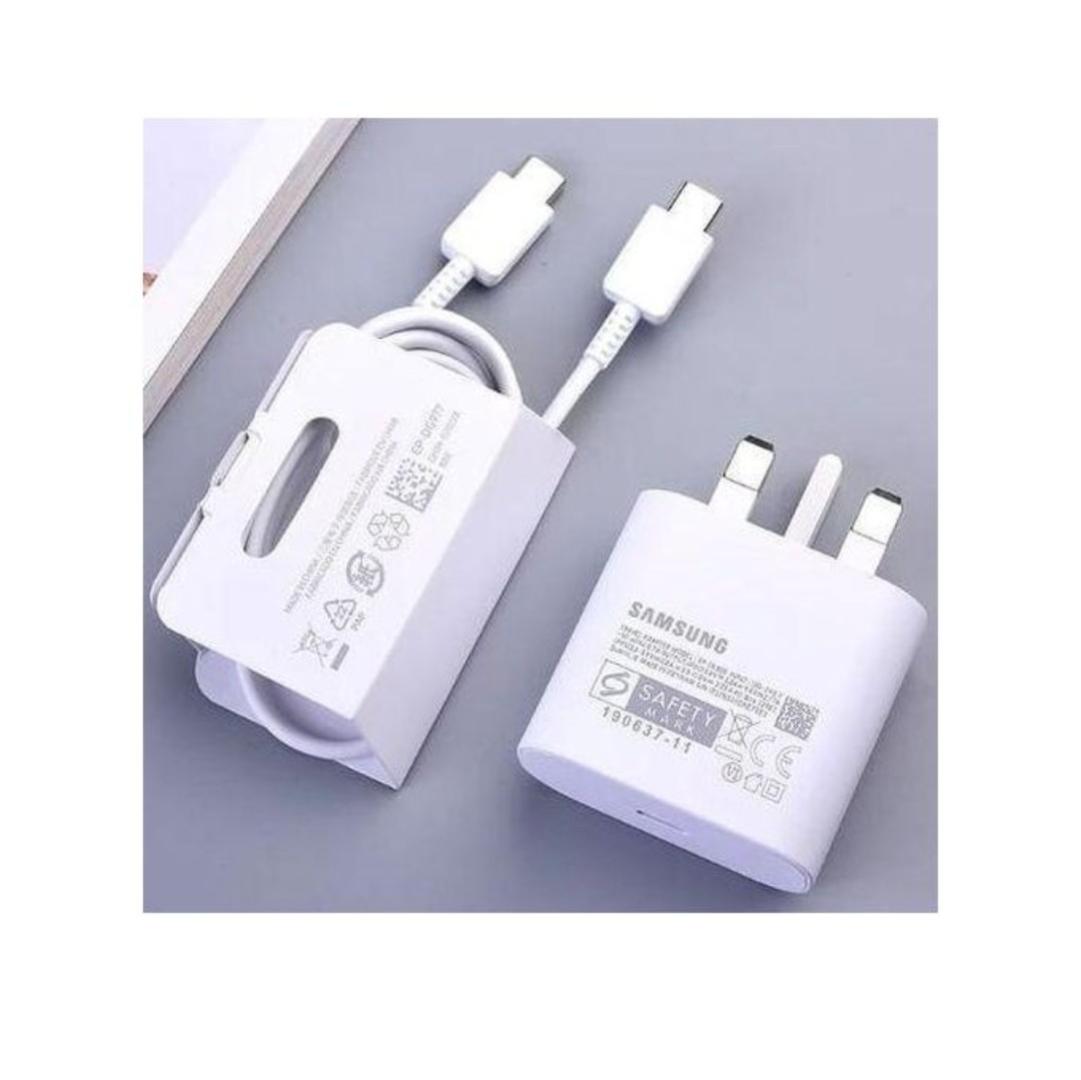 Samsung 25W PD Power Adapter With C-to-C Cable Super Fast Charging USB Type-C Wall Charger (UK Plug, 3-pin) 1.8M For All Androids Galaxy S24 Ultra, S23, S22, Note 10, Tab S9 Black & White