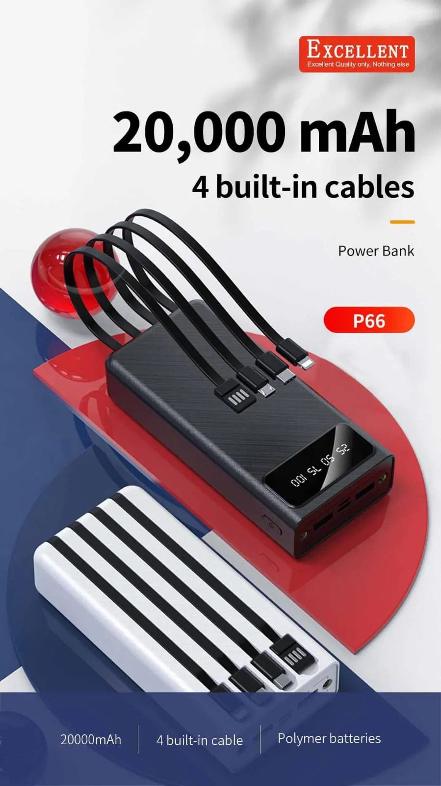 Excellent Power Banks Built in 3/4 Cables 12000/20000mAh Portable Power bank Led Display Ultra Fast Cahrging Powerbank Fast Charge Dual Output Ports smartphone Micro Type-C Lightning