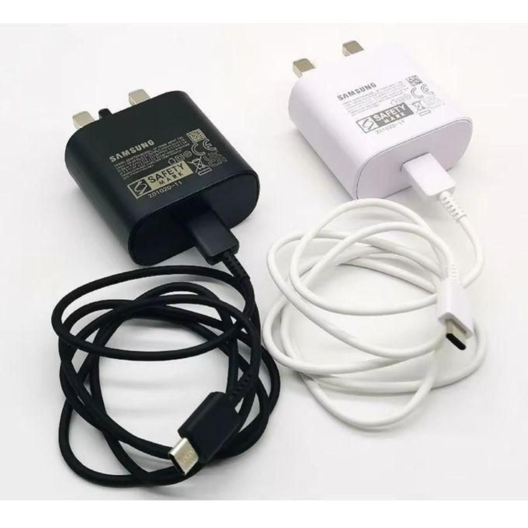 Samsung 25W PD Power Adapter With C-to-C Cable Super Fast Charging USB Type-C Wall Charger (UK Plug, 3-pin) 1.8M For All Androids Galaxy S24 Ultra, S23, S22, Note 10, Tab S9 Black & White