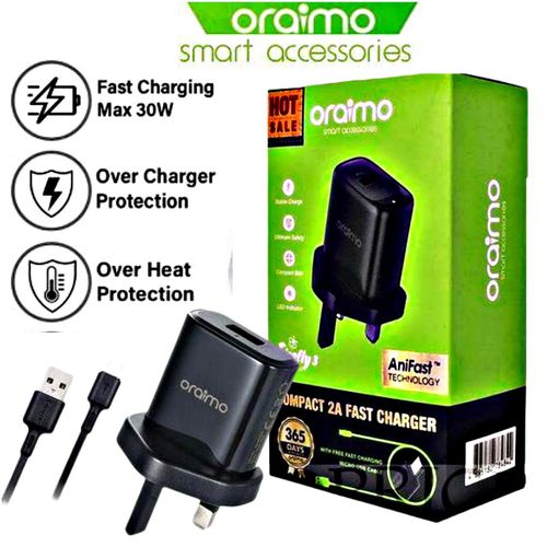 Oraimo 10W Fast Charger Adapter +Type C Cable Fast Charging UK Type 1 Meter Compatible with all Androids