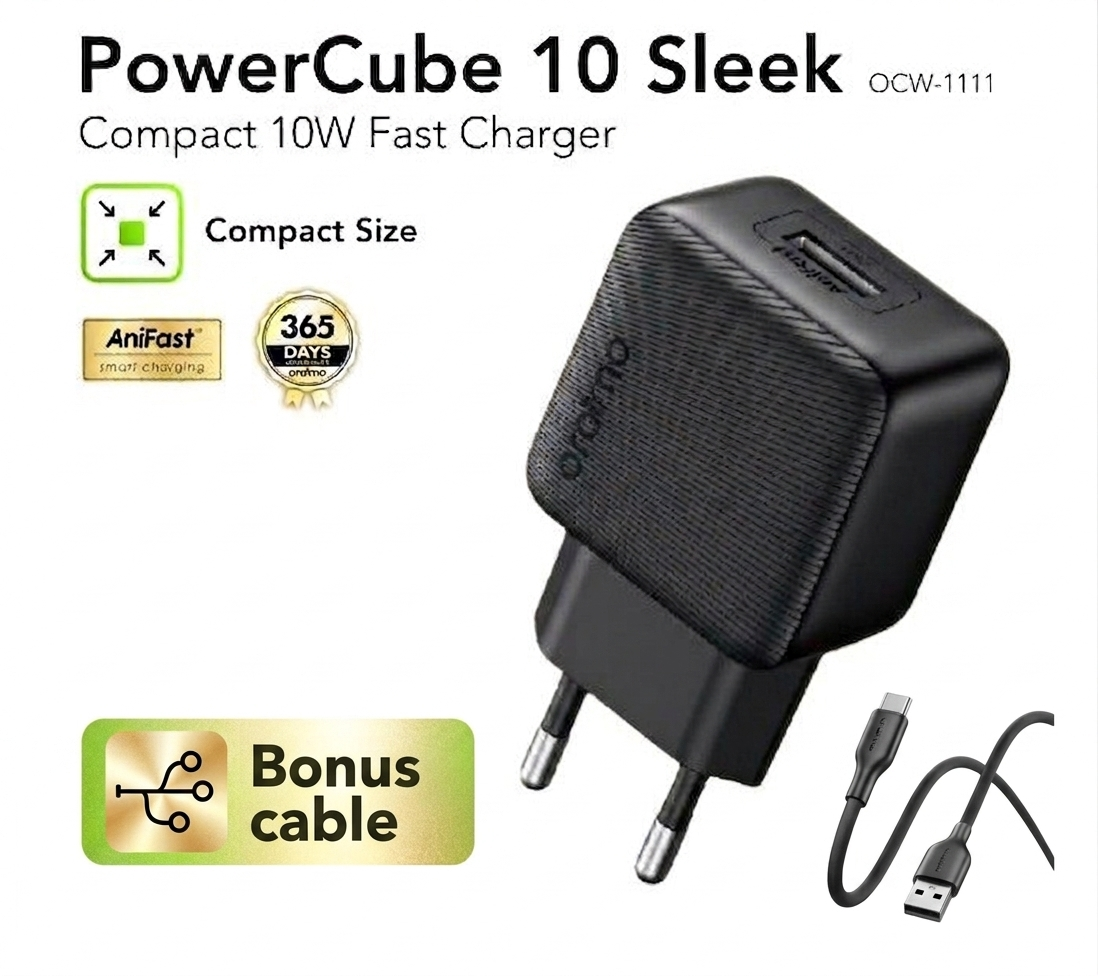 Oraimo 10W Fast Charger Adapter +Type C Cable Fast Charging UK Type 1 Meter Compatible with all Androids