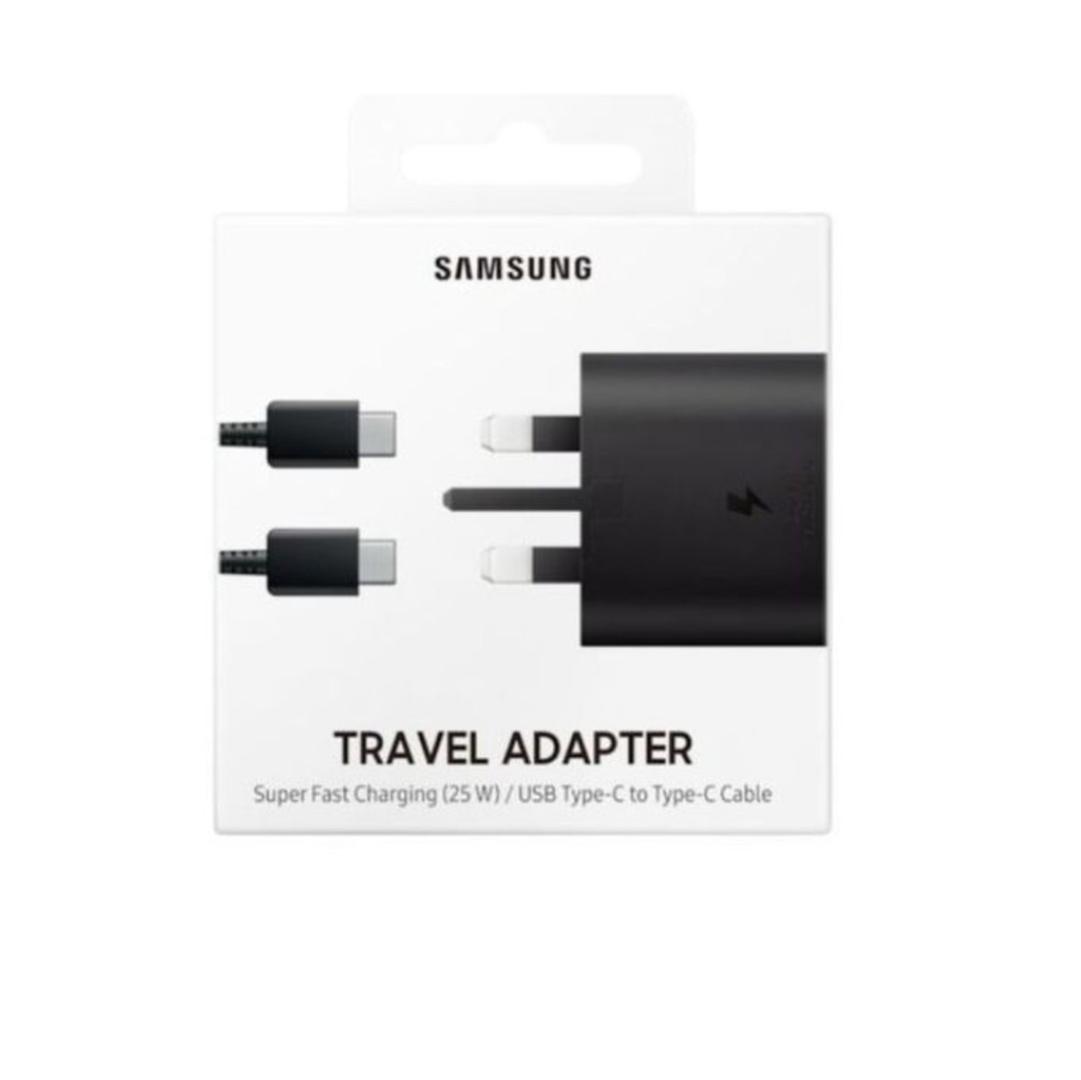 Samsung 25W PD Power Adapter With C-to-C Cable Super Fast Charging USB Type-C Wall Charger (UK Plug, 3-pin) 1.8M For All Androids Galaxy S24 Ultra, S23, S22, Note 10, Tab S9 Black & White
