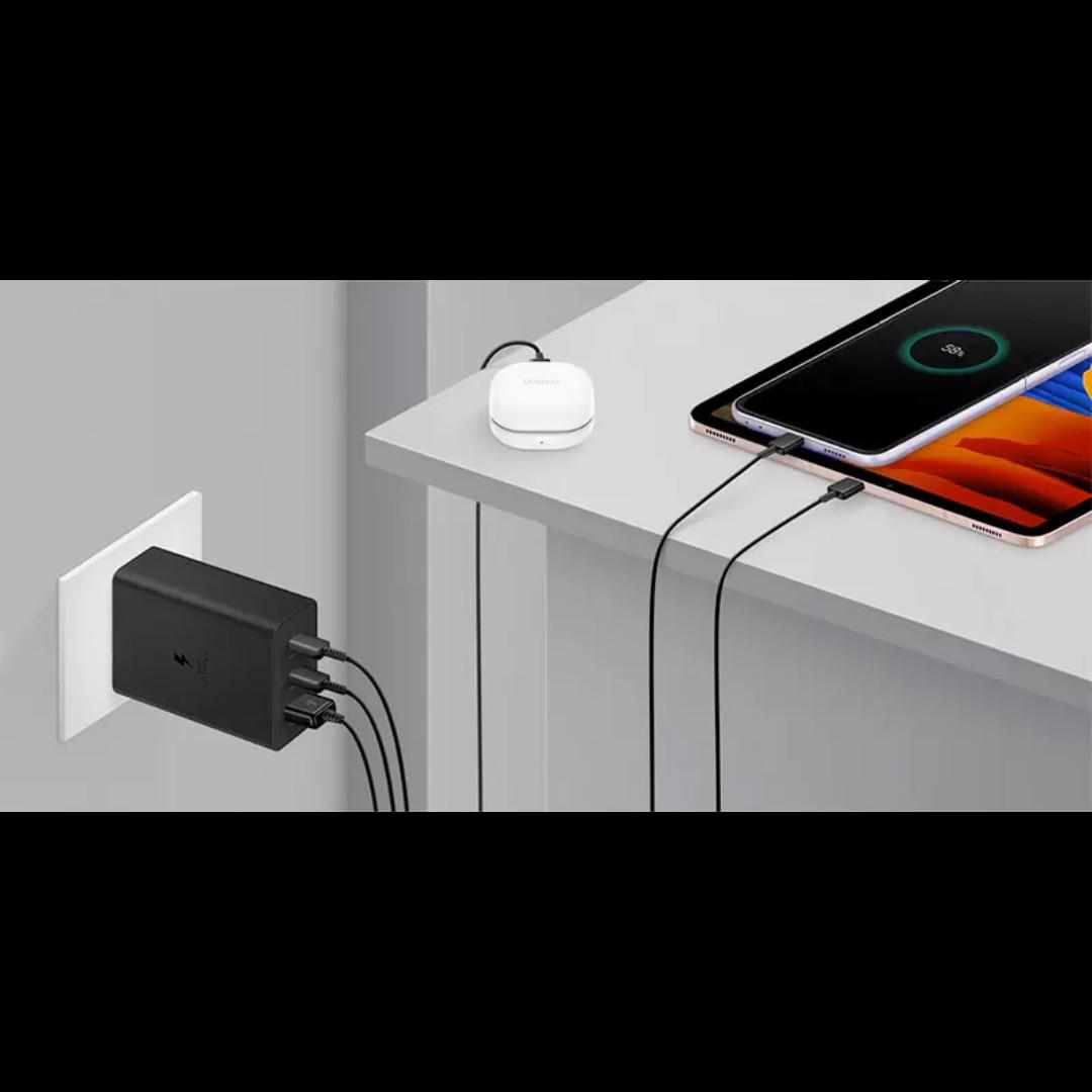 Samsung 65W Trio Power Adapter PD Fast Charger with 5A USB Type-C Cable Fast Charger (UK Plug, 3-pin) Triple Charging with Universal Compatibility For Galaxy S24 Ultra, S23, S22, Note 10, Tab S9