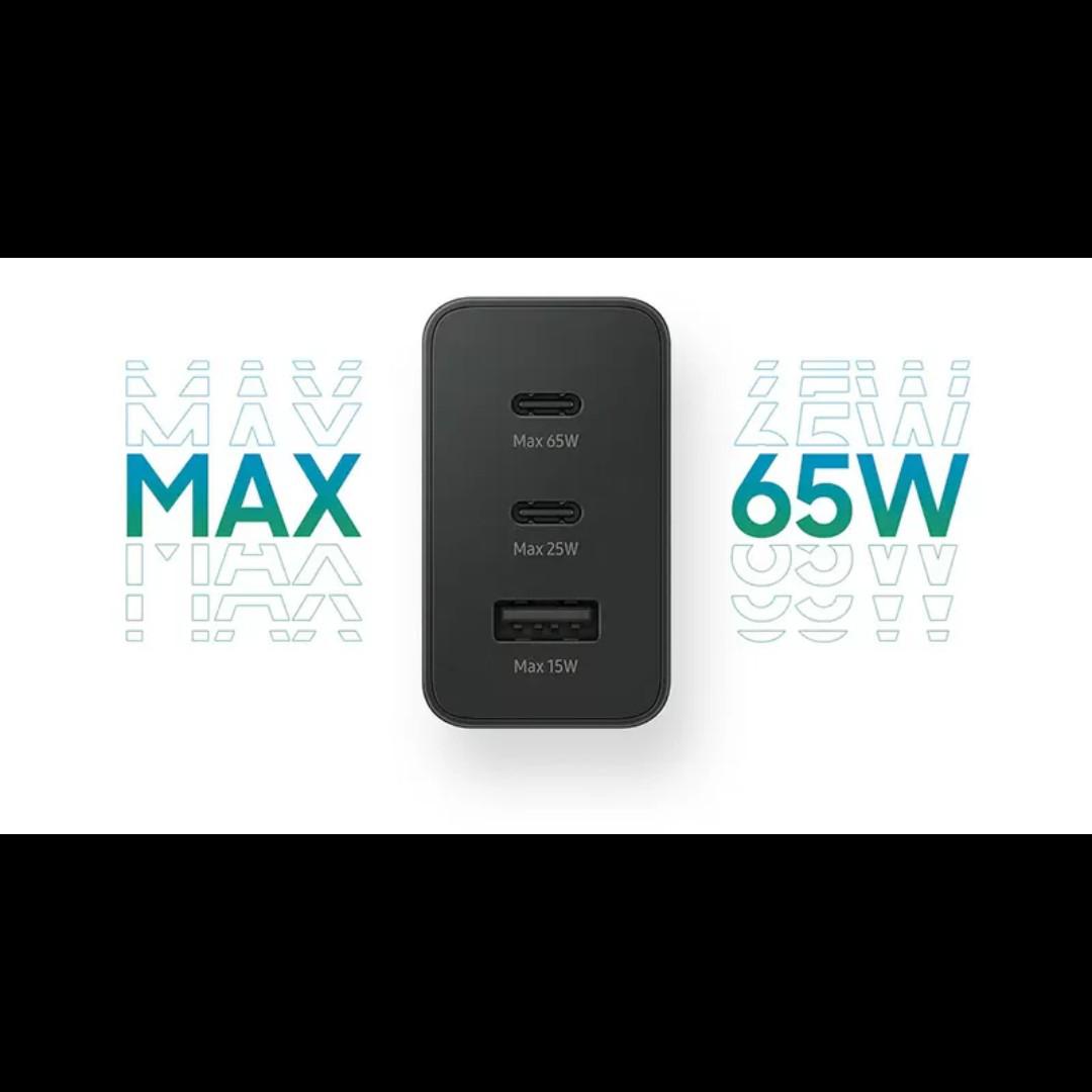 Samsung 65W Trio Power Adapter PD Fast Charger with 5A USB Type-C Cable Fast Charger (UK Plug, 3-pin) Triple Charging with Universal Compatibility For Galaxy S24 Ultra, S23, S22, Note 10, Tab S9