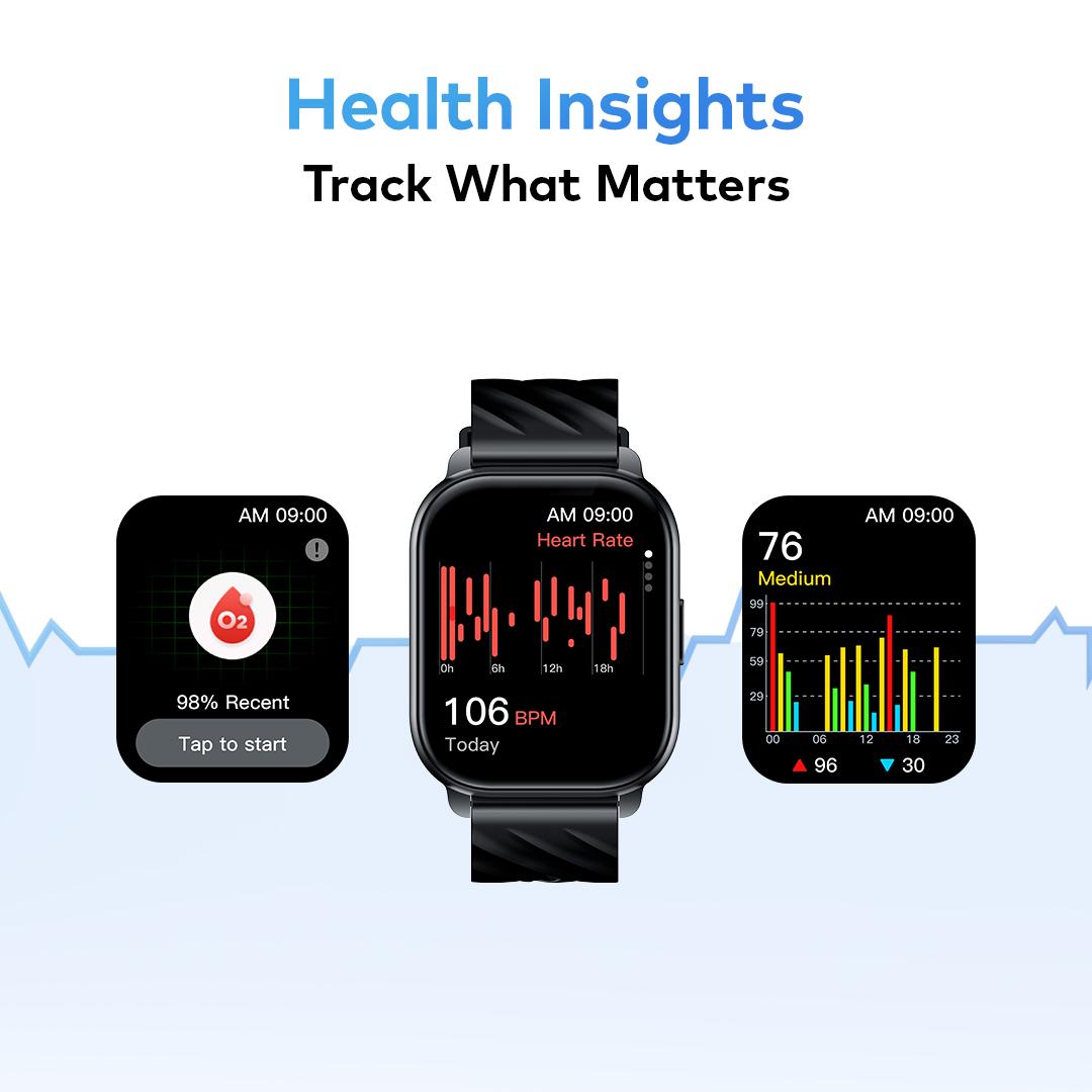 Smart Watch Fit O18B with a 2.01” HD display, Bluetooth calling, fitness tracking, IP68 water resistance, and a 300mAh battery.