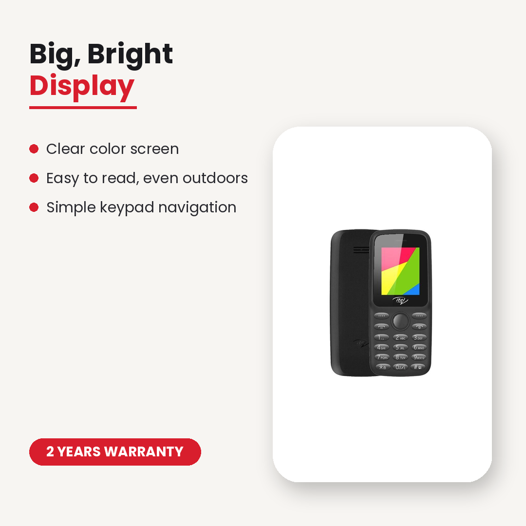 Itel 2163 Wireless FM Radio Torchlight Dual SIM Keypad Phone with Long Battery Life – Big Screen, Loud Speaker (2YRs WRTY)