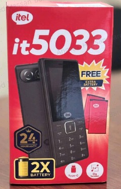 Itel 5033 Feature Phone with Dual Camera & Quick-Access Flashlight. 1 extra Battery, 500 txt messages.