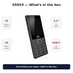 Itel 5033 Feature Phone with Dual Camera & Quick-Access Flashlight. 1 extra Battery, 500 txt messages.