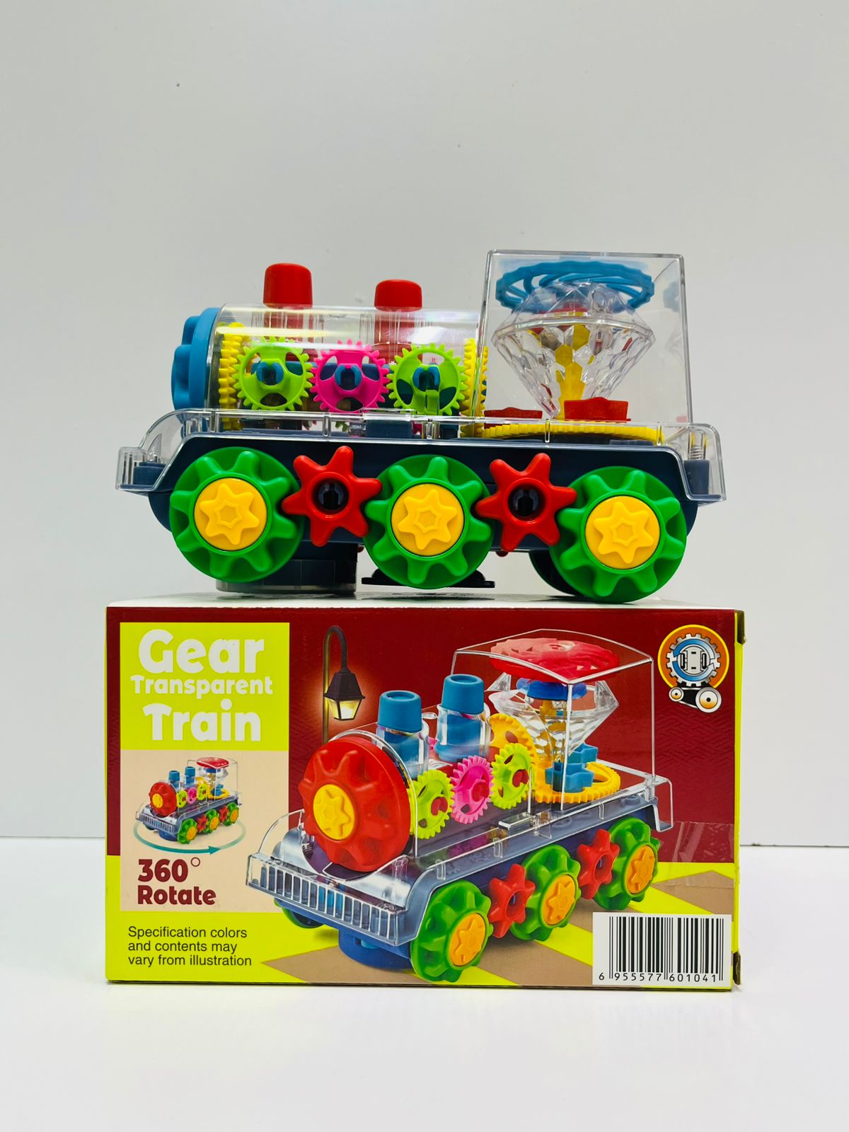 Gear Transparent Train Toy with 360° Rotating Gears – STEM Educational Building Blocks Set, Kids Assembly Vehicle Toy with Visible Mechanical Gears