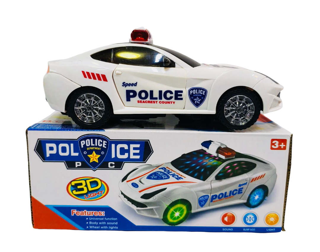 Police Toy Car with Siren and Flashing Lights – Push-Along or Remote Control Patrol Vehicle with Sound Effects, AA Battery Powered, Ideal for Kids 3+