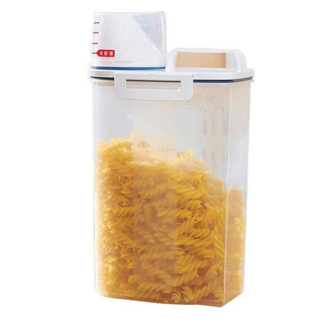 4L Airtight Food Storage Container with Pour Spout - Clear Plastic Cereal Dispenser with Measuring Scale, Locking Lid Handle for Rice Flour Sugar Pasta Kitchen Pantry Organizer 31cm x 21cm x 10cm