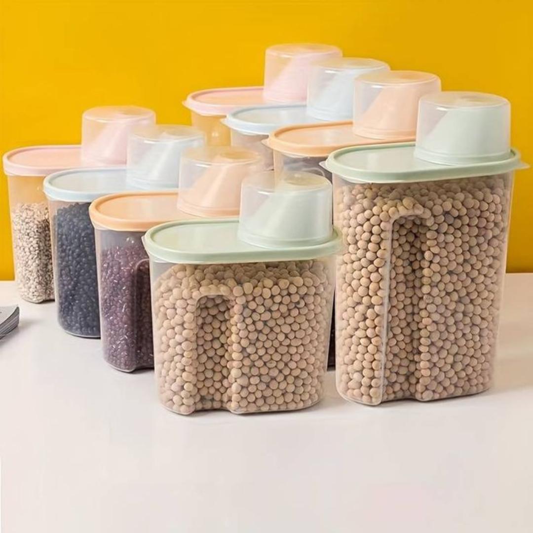 4L Airtight Food Storage Container with Pour Spout - Clear Plastic Cereal Dispenser with Measuring Scale, Locking Lid Handle for Rice Flour Sugar Pasta Kitchen Pantry Organizer 31cm x 21cm x 10cm