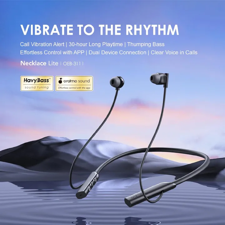 Oraimo Necklace Lite Neckband Wireless Earphone OEB-311 Dual device connection, Noise Reduction in Calls, Call vibration alert, Thumping Bass