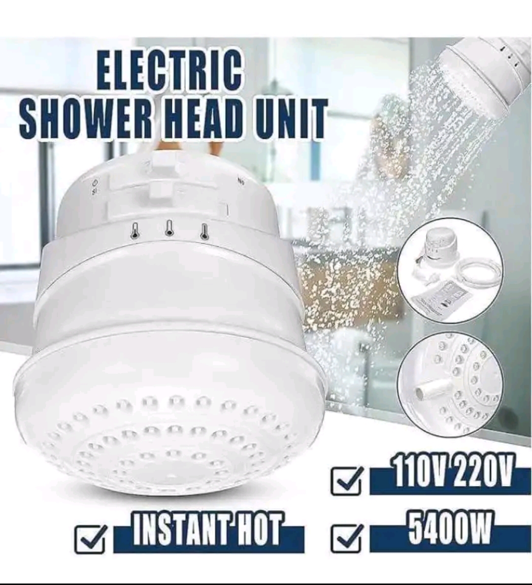 White Horizon Instant Electric Shower Head 5400W  Fast Heating Hot Water Shower Head Hot Electric Water Heater 5400w Electric Shower Head Faucet 3 Gear Adjustable Fast Heating Bath Shower Heater