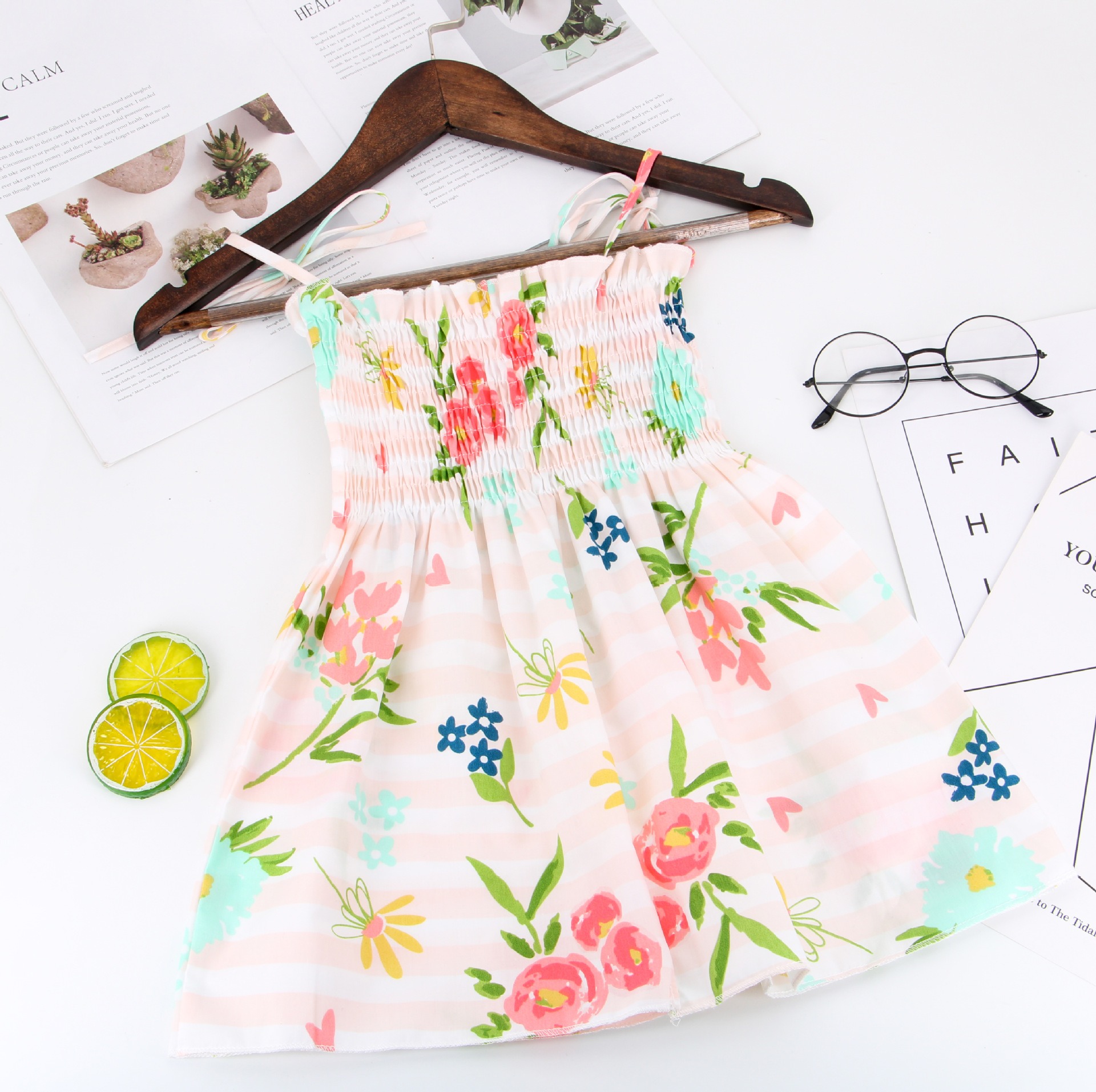 Toddler Baby Girls Summer Floral Dress, Cute Daisy Print Spaghetti Strap Sundress, Breathable Thin Sleeveless Casual Dress for Kids, Size 90-130CM